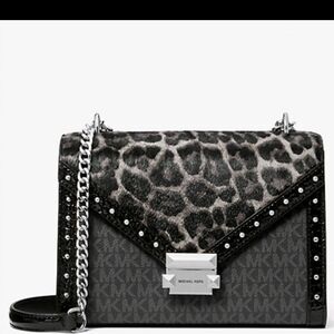 Michael Kors Black and Gray Leopard Print Shoulder Bag